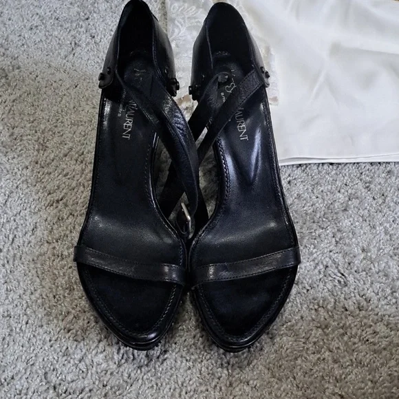 YSL.  Saint Laurent Women's Black Strappy Heels - Picture 2 of 7